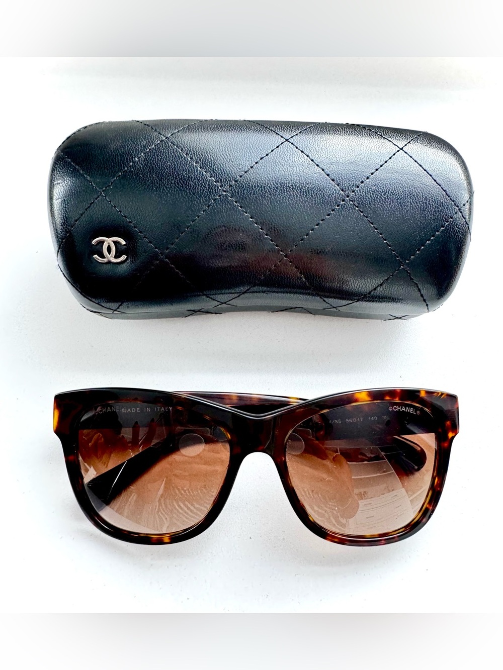 Chanel Tortoiseshell Sunglasses with Black Quilted Case like new
